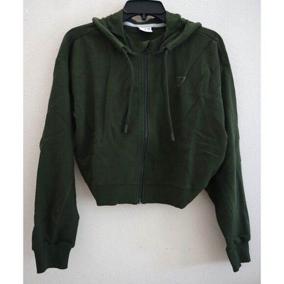 Gymshark B3A9X-EBRM Women Sz M Moss Olive Green GS Power Cropped Zip Hoodie - Picture 1 of 9